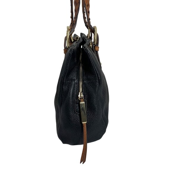 B Makowsky Leather Slouchy Hobo Shoulder Bag Braided Handles Black/Camel EUC - Picture 2 of 12